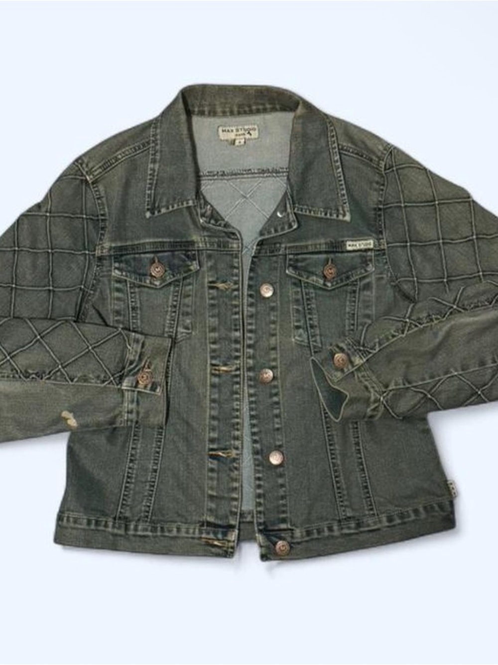 Max Studio Kids Olive Green Quilted-Detail Denim Jacket